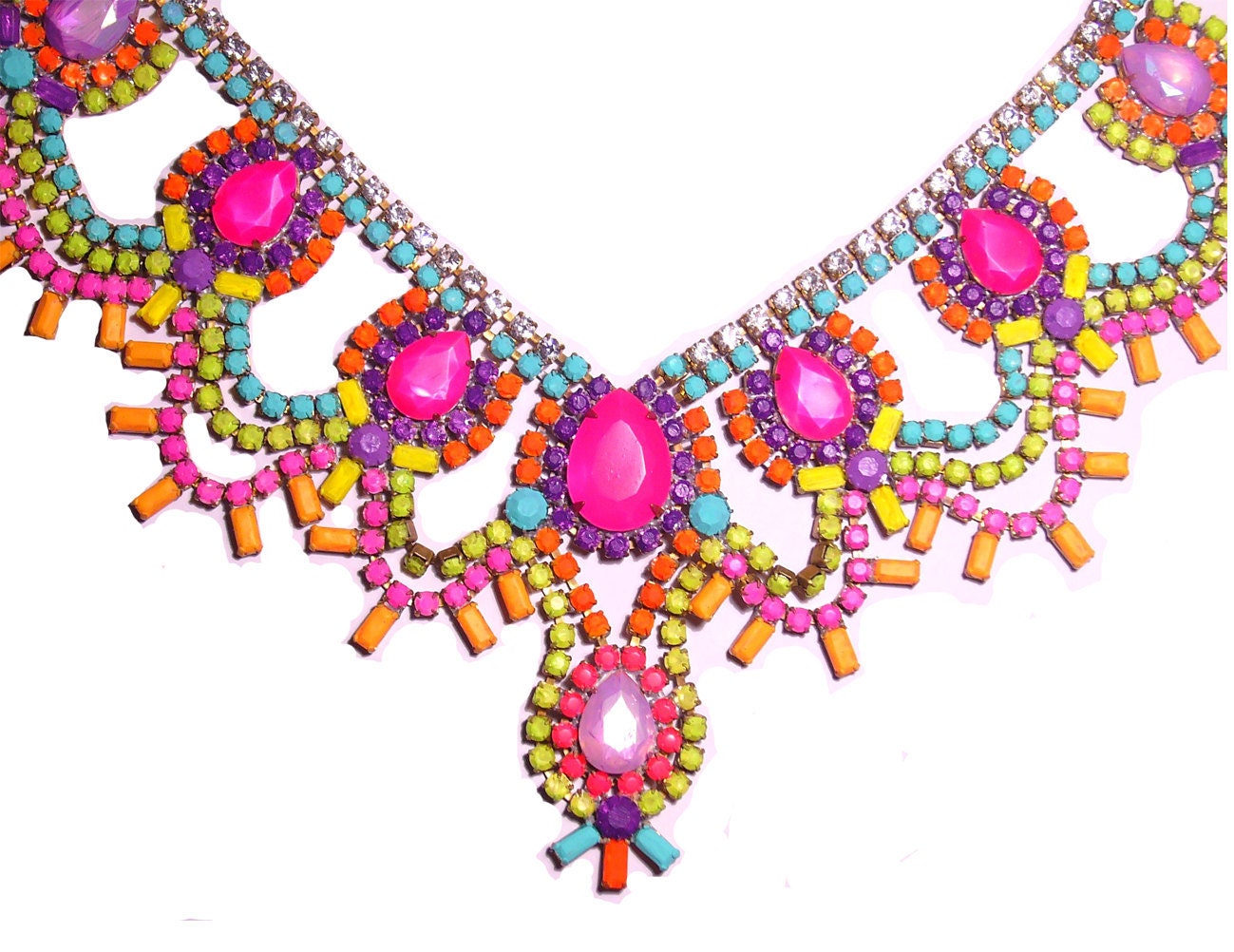 Reserved for Chrissie only - One of a Kind Pastel and Neon Handpainted Vintage Rhinestone Necklace