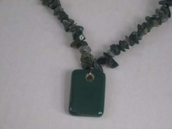 ON SALE NOW - Green Beaded Aventurine Stones Necklace with Green Ceramic Bead
