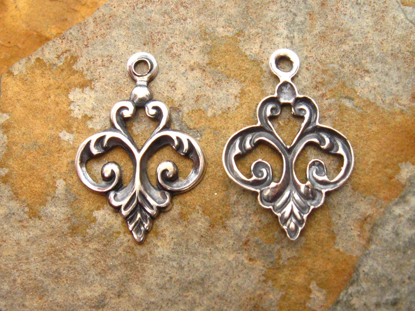 Trinity Brass Co. 4 Antique Silver Fancy Fleur Drop 5mm x 20mm -  LOW SHIPPING