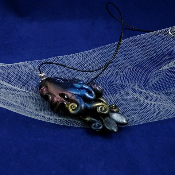 Deep Space Cuttlefish Necklace - Polymer Clay Jewelry Pendant