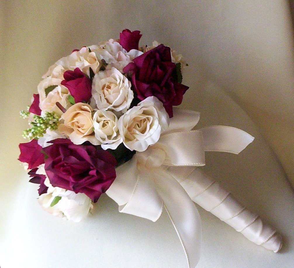 Silk Wedding Flowers Burgundy Wine Ivory Roses From AmoreBride