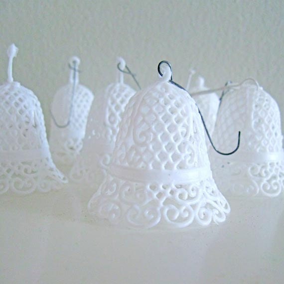 6 Vintage White Plastic Bell Ornaments Wedding Christmas From ismoyo