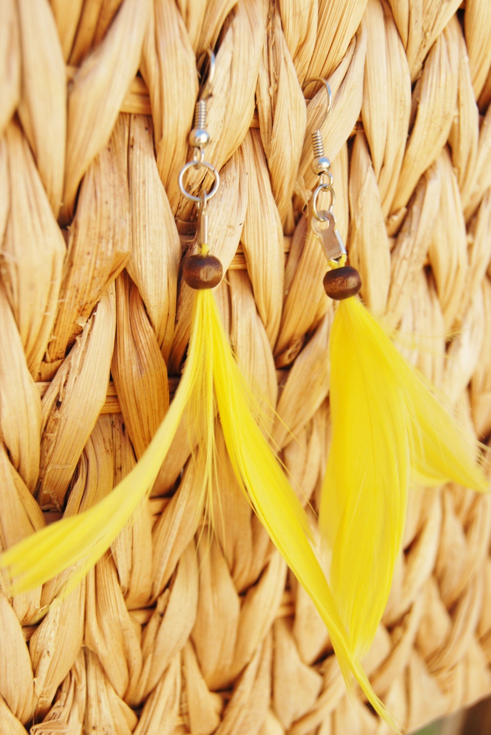 Canary Yellow Feather Earrings