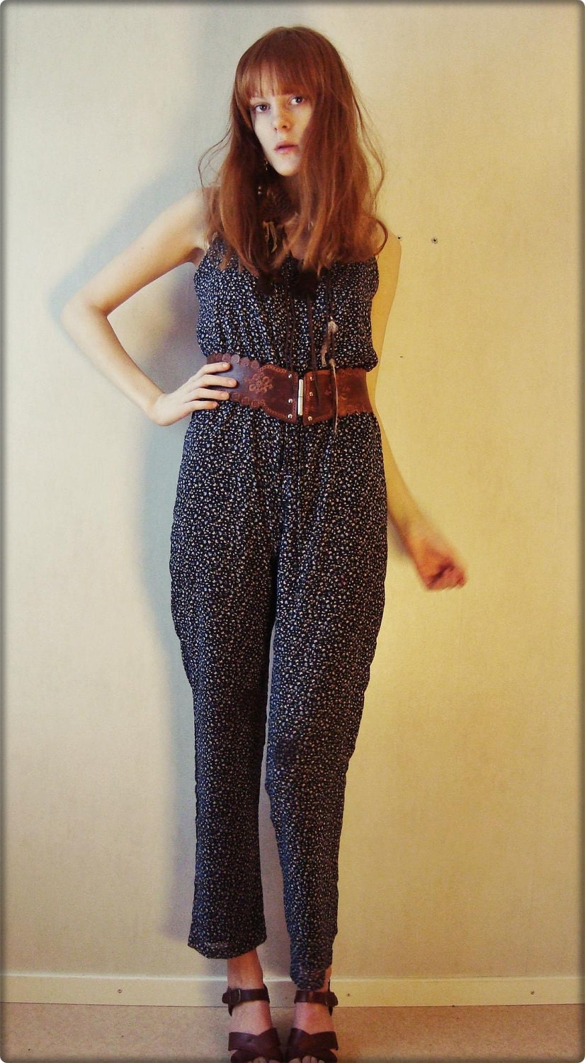 Cute Blue Floral Bell Bottom Jumpsuit