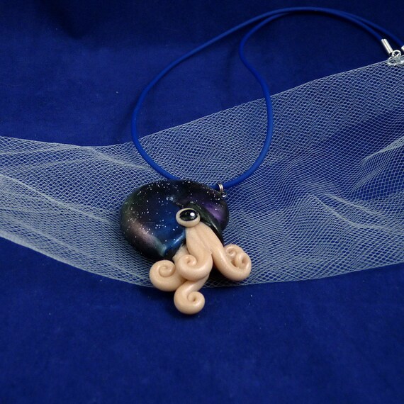 Deep Space Nautilus Necklace - Handmade Polymer Clay Jewelry