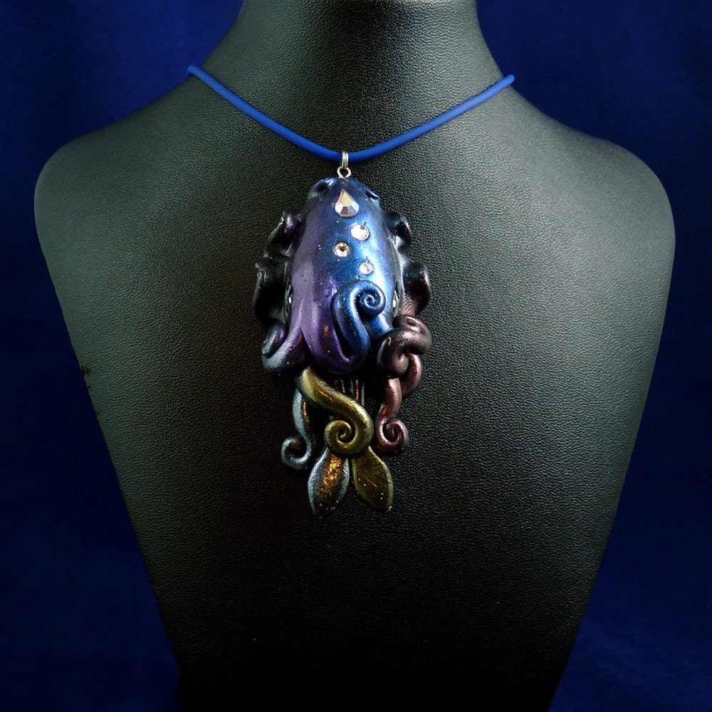 Cosmic Cuttlefish Necklace - Handmade Polymer Clay Jewelry