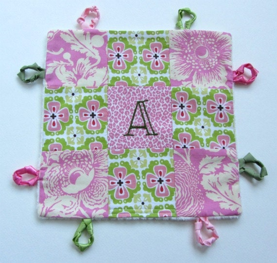Baby Girl Lovey Blankie with Custom Hand Embroidered Initial by Dolce Dreams