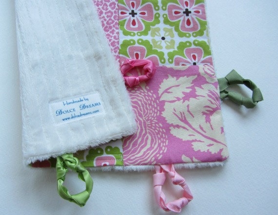 Baby Girl Lovey Blankie with Custom Hand Embroidered Initial by Dolce Dreams
