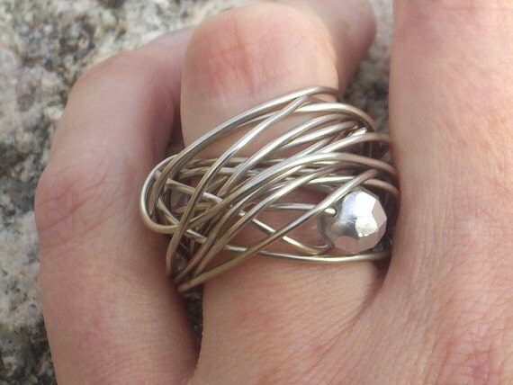 SALE Alpaca Silver Ring The Nebulus with faceted Mirror Polished Czech Crystal size 7.5US