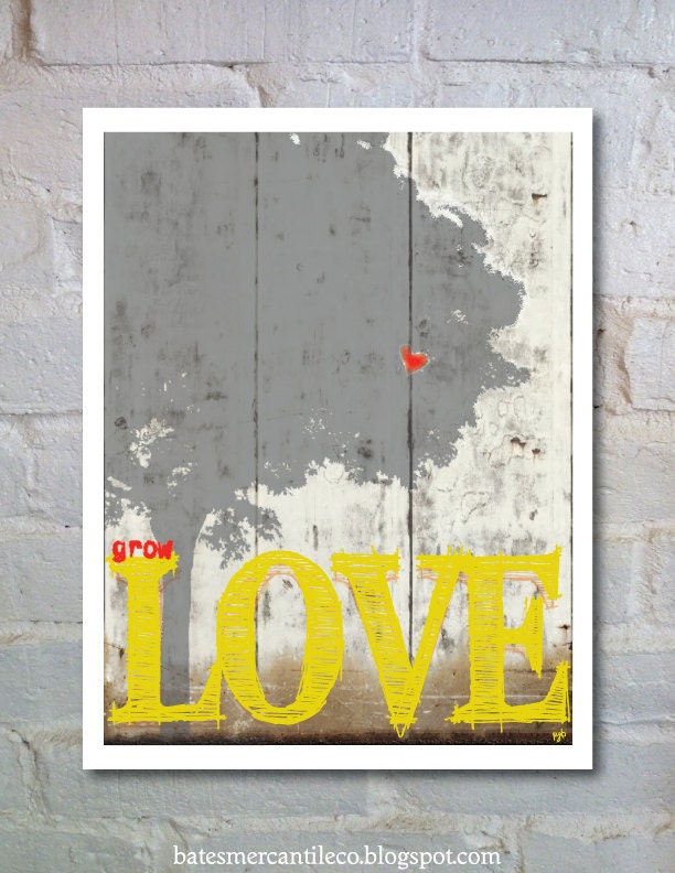 PRINT Typography Art  Inspirational Wall Art PRINT, Grow Love Tree Wall Art