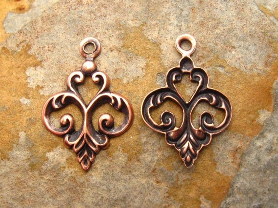 4 Antique Copper Fancy Fleur Drop 5mm x 20mm Trinity Brass Co. - LOW SHIPPING