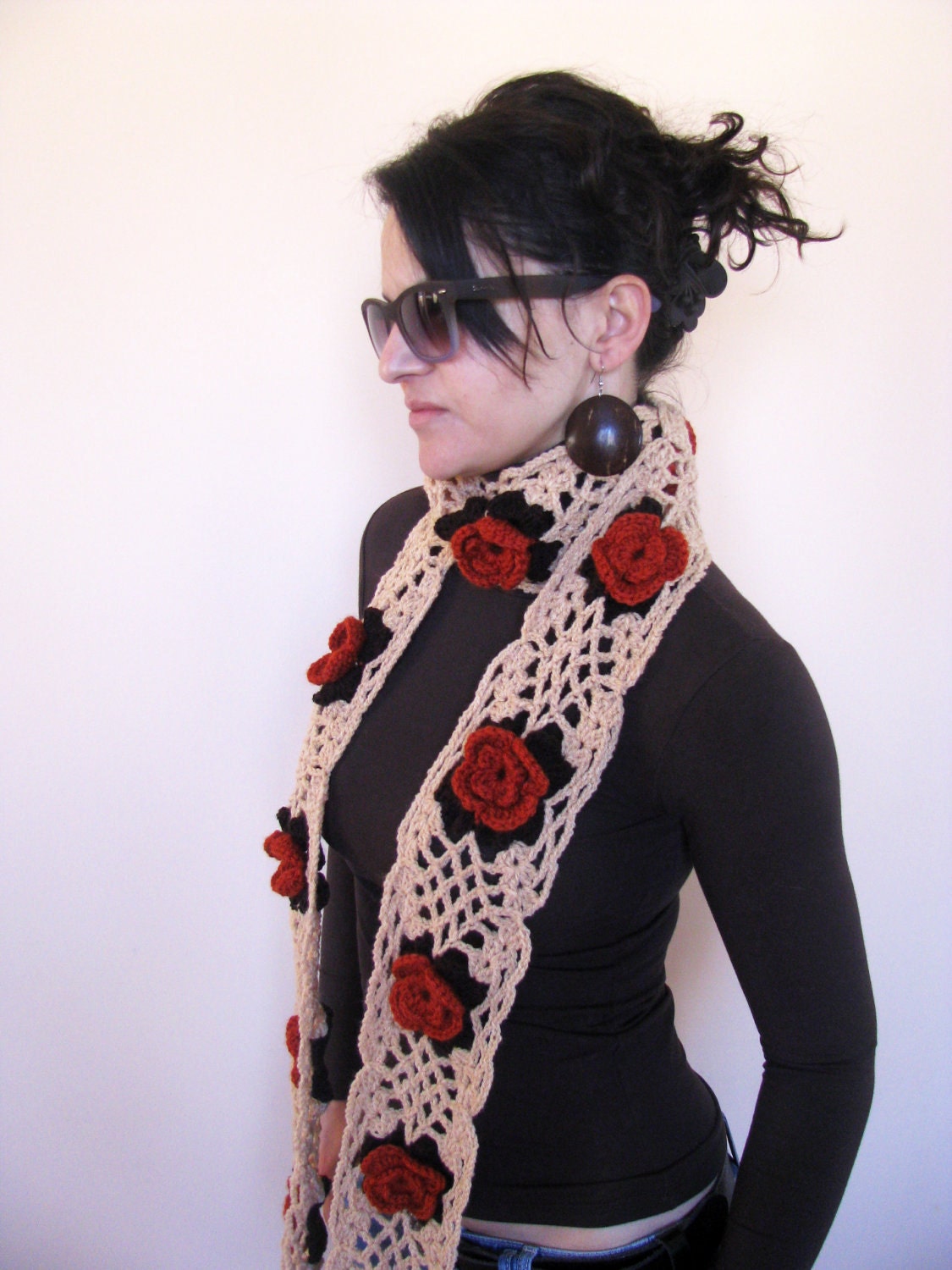 ON SALE NEW Crocheted Flower Scarf
