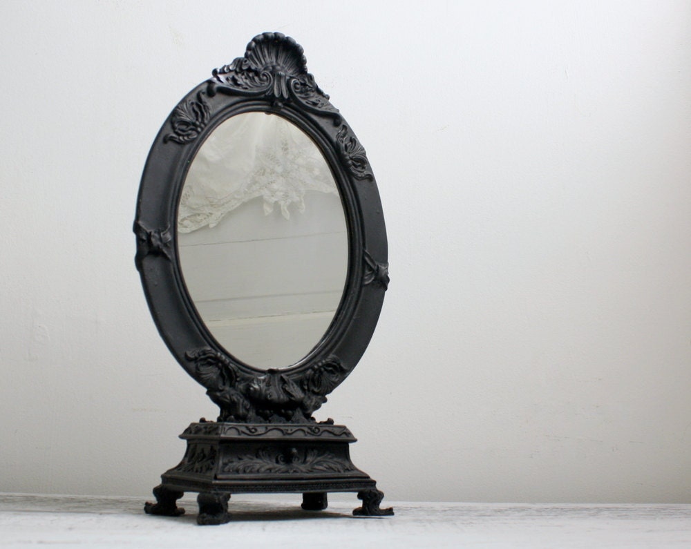 Painted Ornate Black Table Mirror