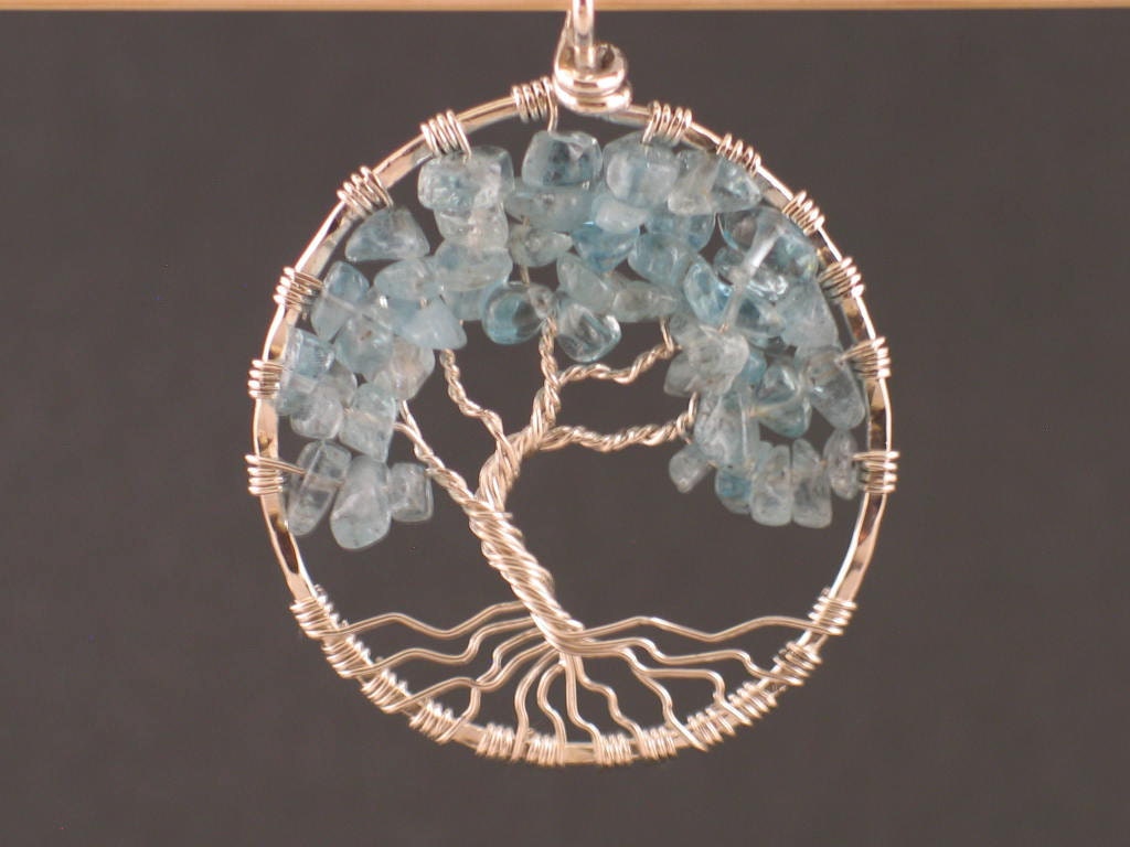 Aquamarine and Sterling Silver Tree of Life Pendant