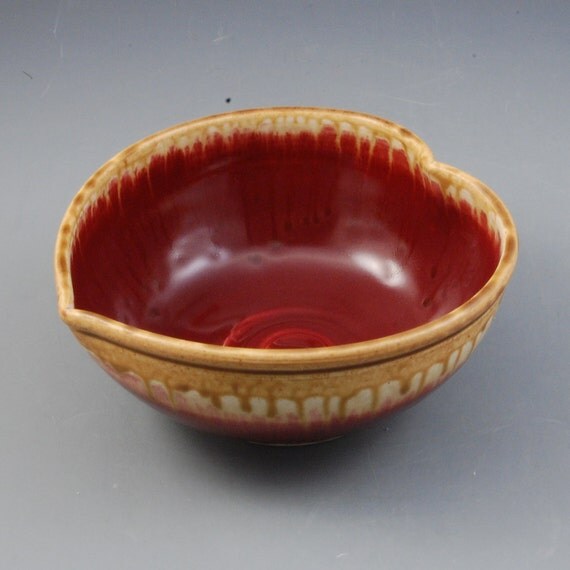 Valentines Heart shaped bowl cranberry red and golden brown handmade porcelain by Mark Hudak
