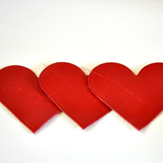 Red Leather LOVE Heart Patches