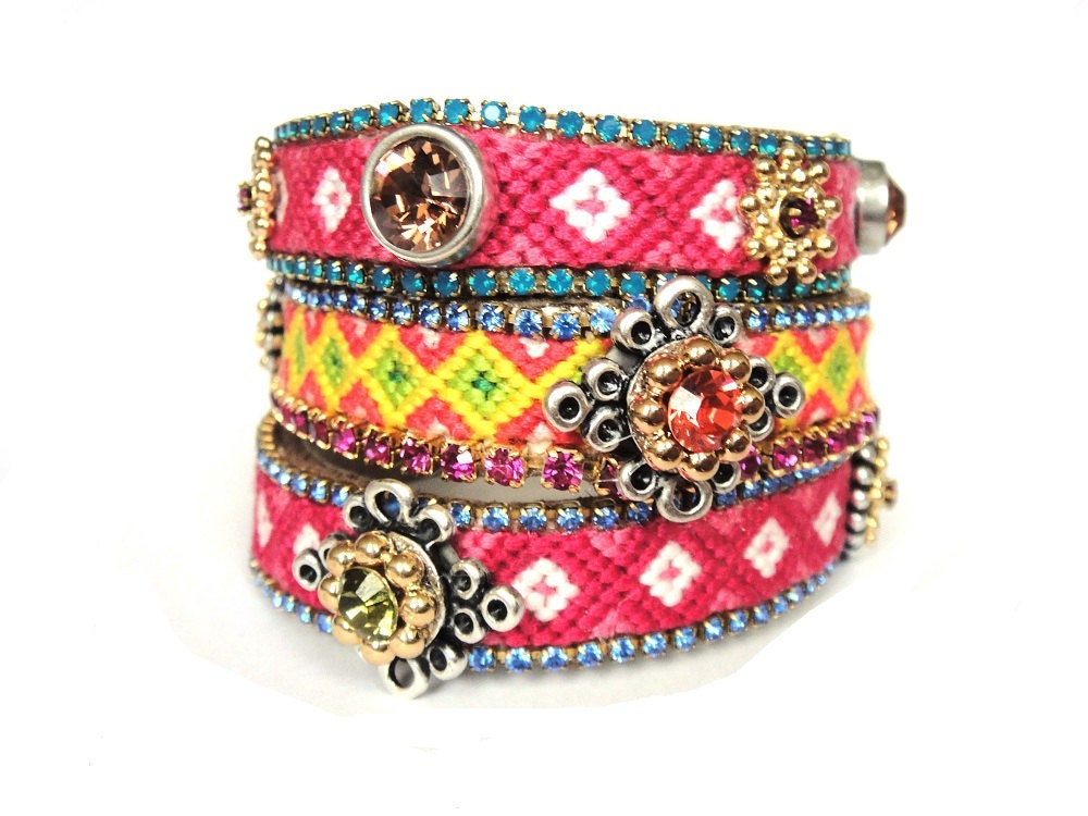 Made to order - Friendship bracelet leather bangle with studs and genuine Swarovski chrystal rhinestones