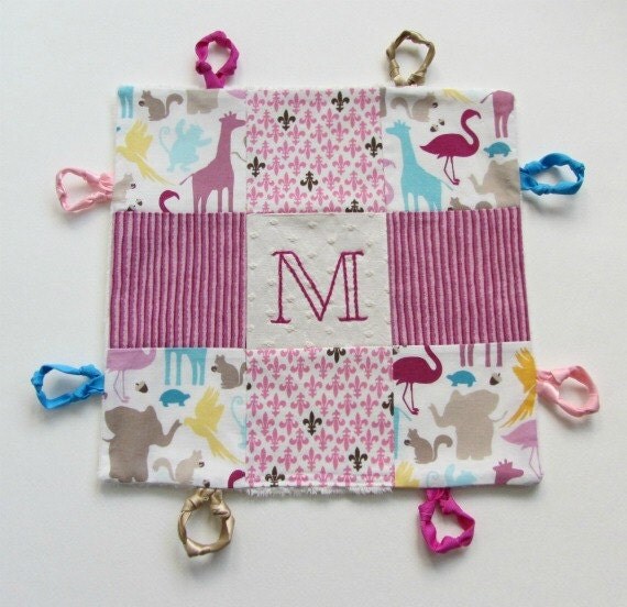 Baby Girl Blanket Lovey  with Custom Hand Embroidery and Knotties by Dolce Dreams