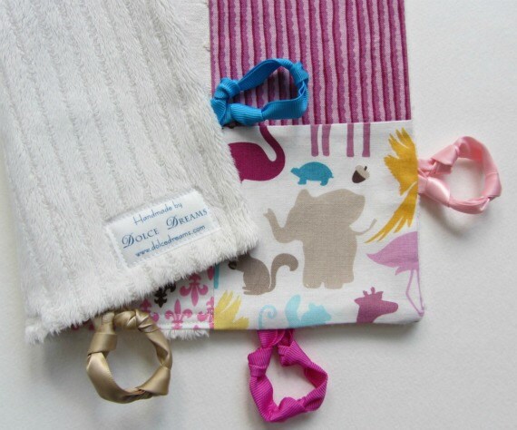 Baby Girl Blanket Lovey  with Custom Hand Embroidery and Knotties by Dolce Dreams