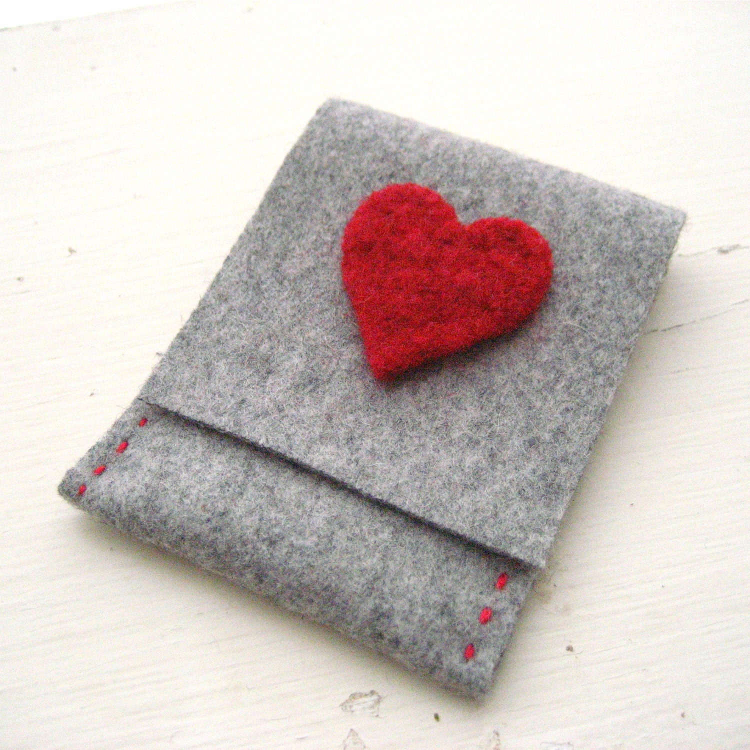 Grey Felt Card Holder/Wallet with Valentine's Red Heart