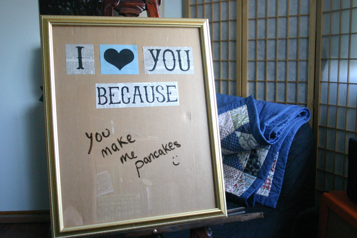 I Love You Because Dry Erase Message Board, BASIC FRAME, Valentine's Day, Anniversary Gift for Him Her, Paper Anniversary