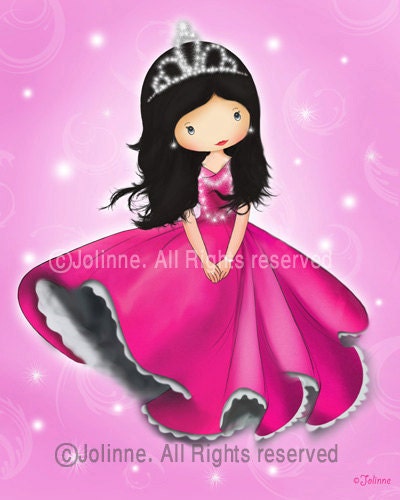 children wall art , Princess pink room decor , nursery art print for girl digital illustration reproduction