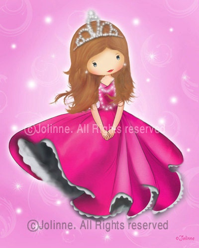 children wall art , Princess pink room decor , nursery art print for girl digital illustration reproduction