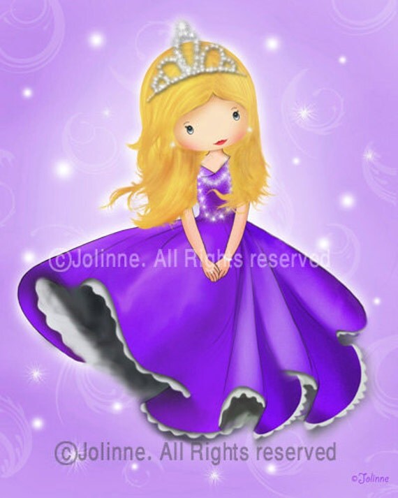 Princess wall art print, original painting reproduction , kids room decoration, purple nursery art