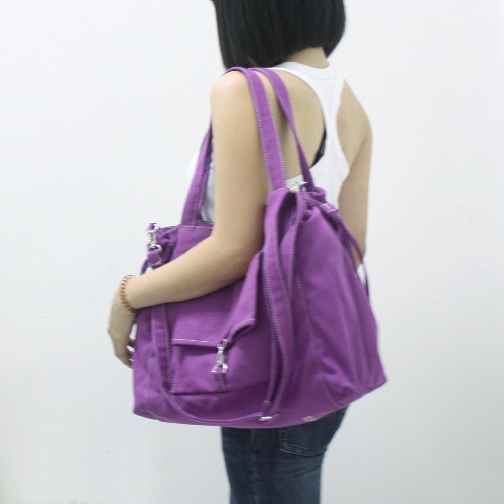 EZ Canvas Bag in PURPLE - Double Strap Shoulder Bag / Tote / Cross Body Messenger