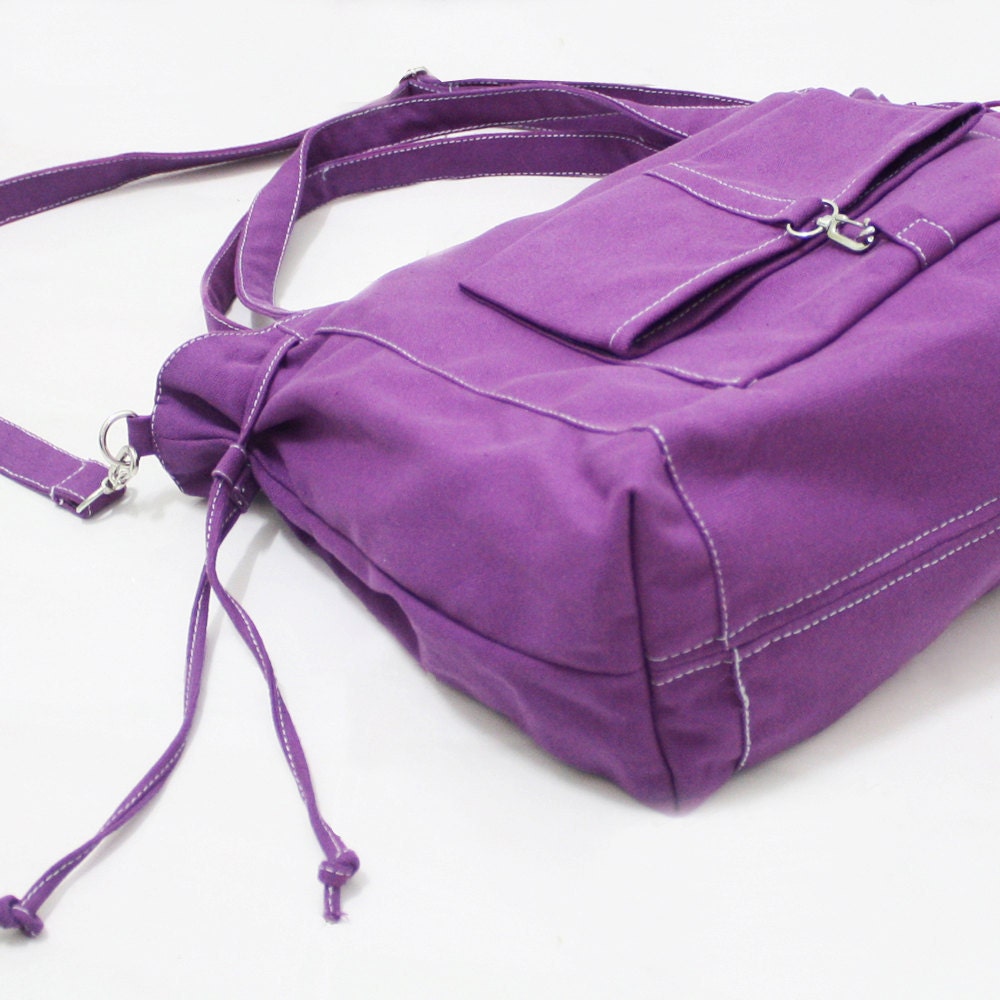 EZ Canvas Bag in PURPLE - Double Strap Shoulder Bag / Tote / Cross Body Messenger