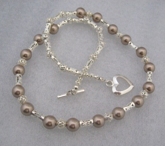 Swarovski Taupe Pearl Silver Necklace