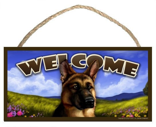 German Shepherd Spring Season 10" x 5" Welcome Sign