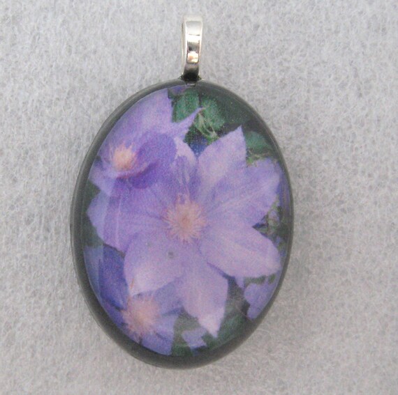 Purple Clematis Flower Pendant Necklace