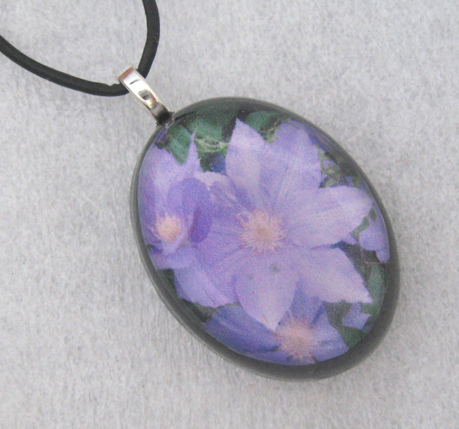Purple Clematis Flower Pendant Necklace