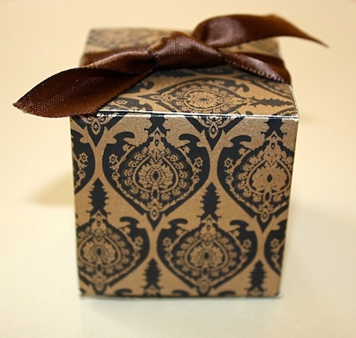 Black and Gold Damask Favor Boxes Set of 10 Great for Weddings 