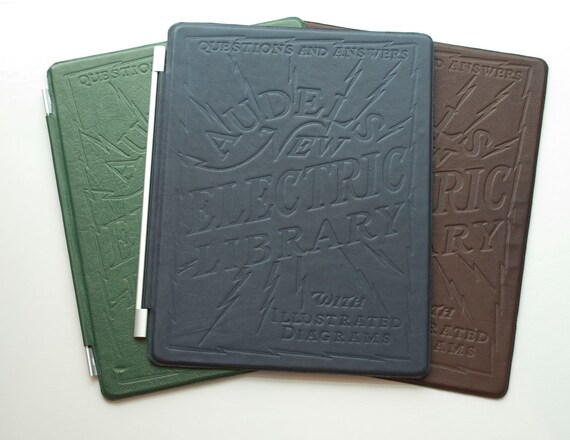 Embossed leather "Electric Library" smart cover for iPad 2 (Navy Blue)
