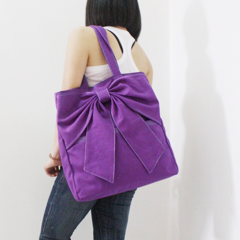 QT Canvas Tote in Purple - Double Straps Shoulder Bag