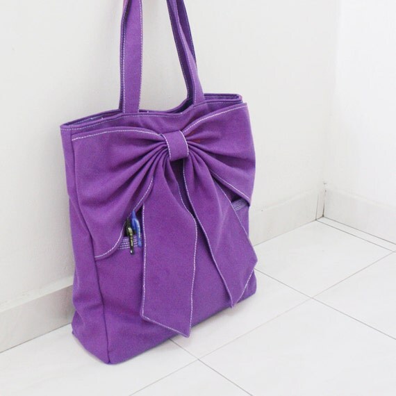 QT Canvas Tote in Purple - Double Straps Shoulder Bag