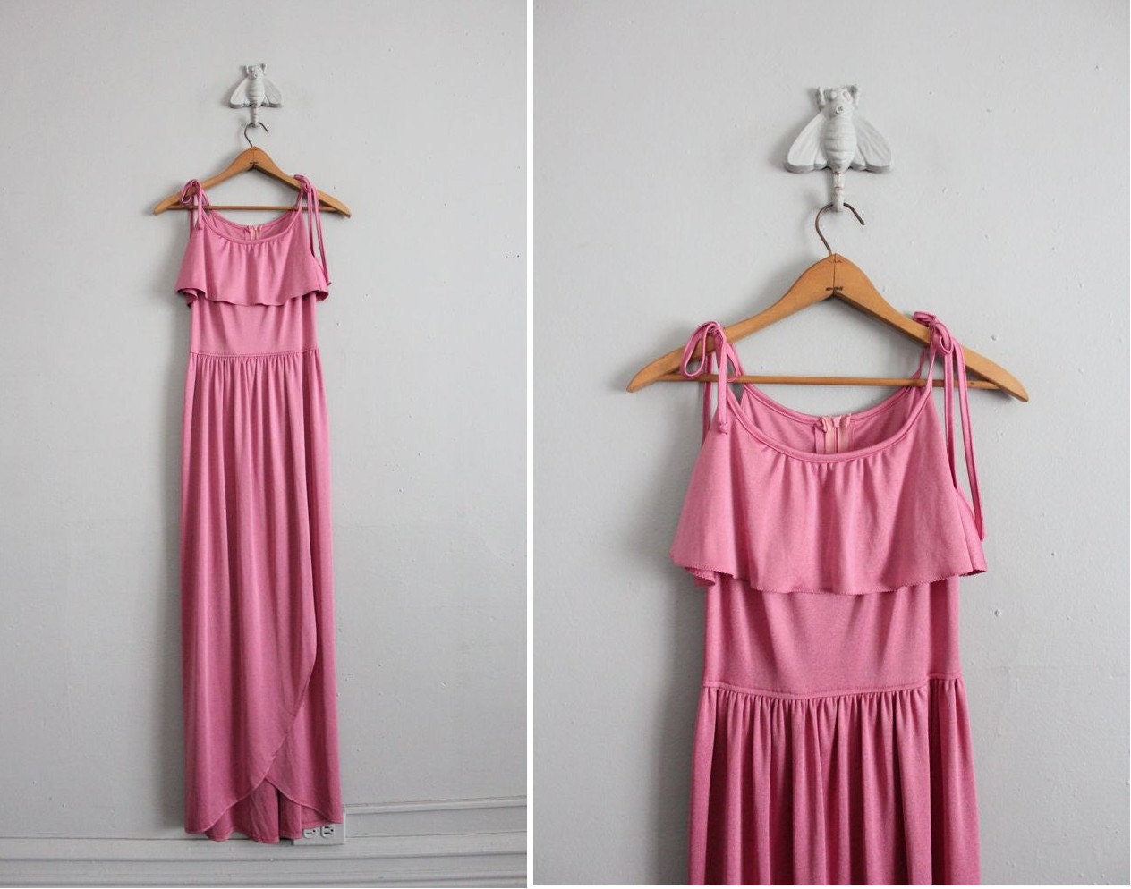1970s vintage pink jersey maxi dress