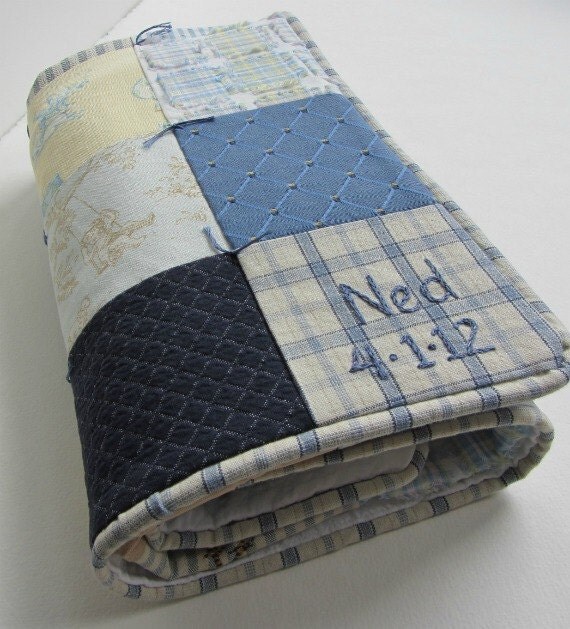 Baby Boy Quilt With Custom Hand Embroidery by Dolce Dreams