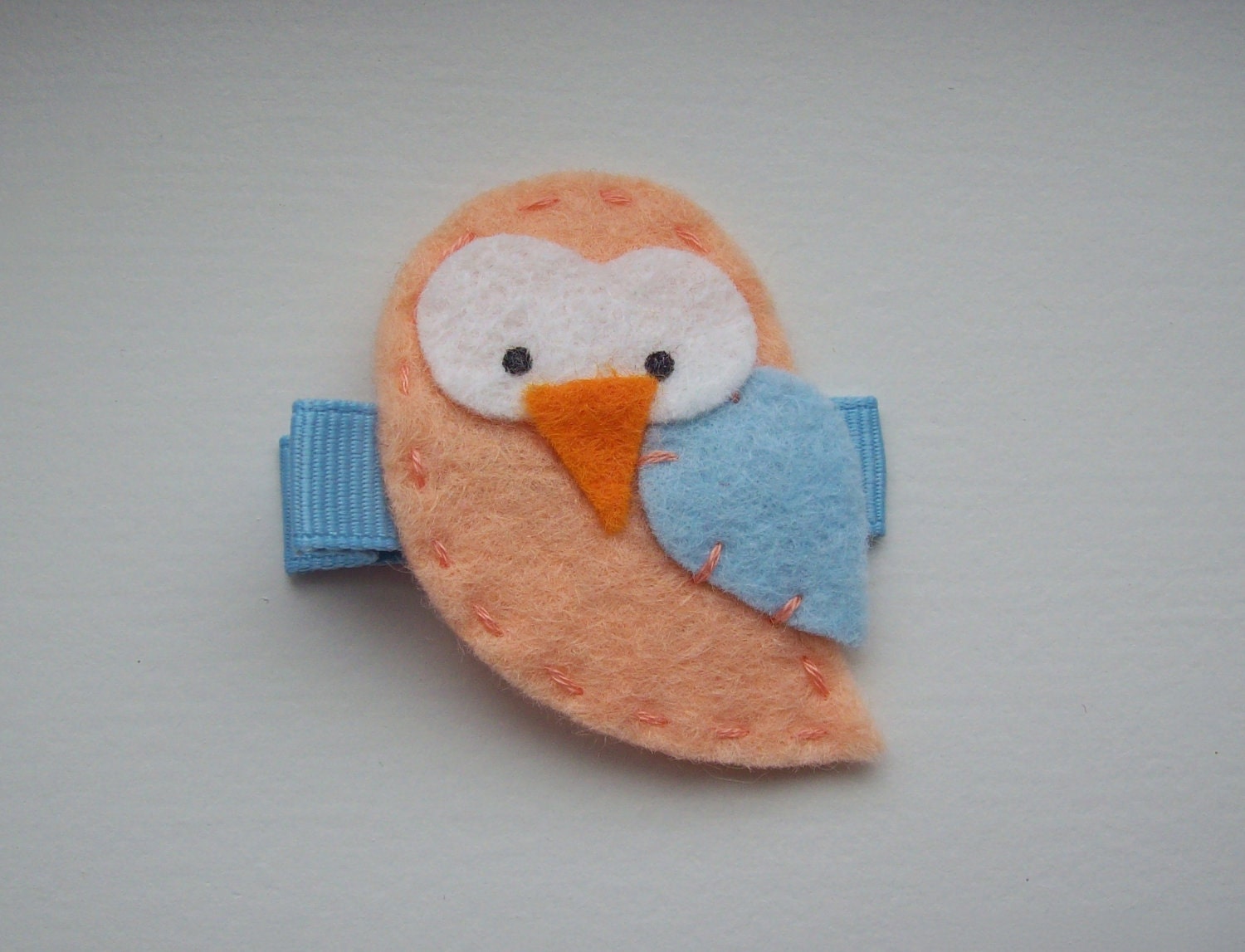 cute felt Spring owl hair clip orange blue hair clippie