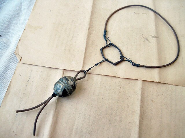 Belphegor. Rustic Gypsy Hot Pink and Black Chocker with Fossil and Opal.