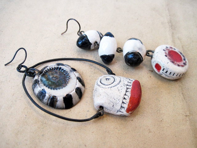 The Good in You. Asymmetrical Dangles with Ceramic Art Beads.
