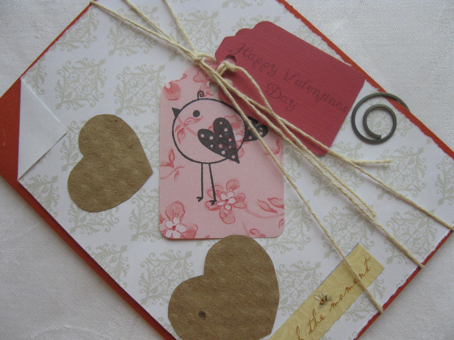 Happy Valentines  Day Bird Tag Handmade Valentine Card