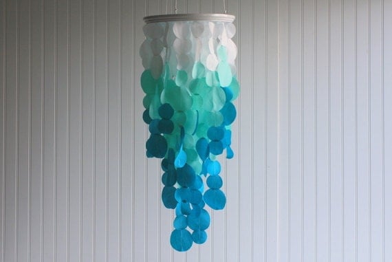 Fabric Ombre Hanging Chandelier Wedding Decoration in white aqua 