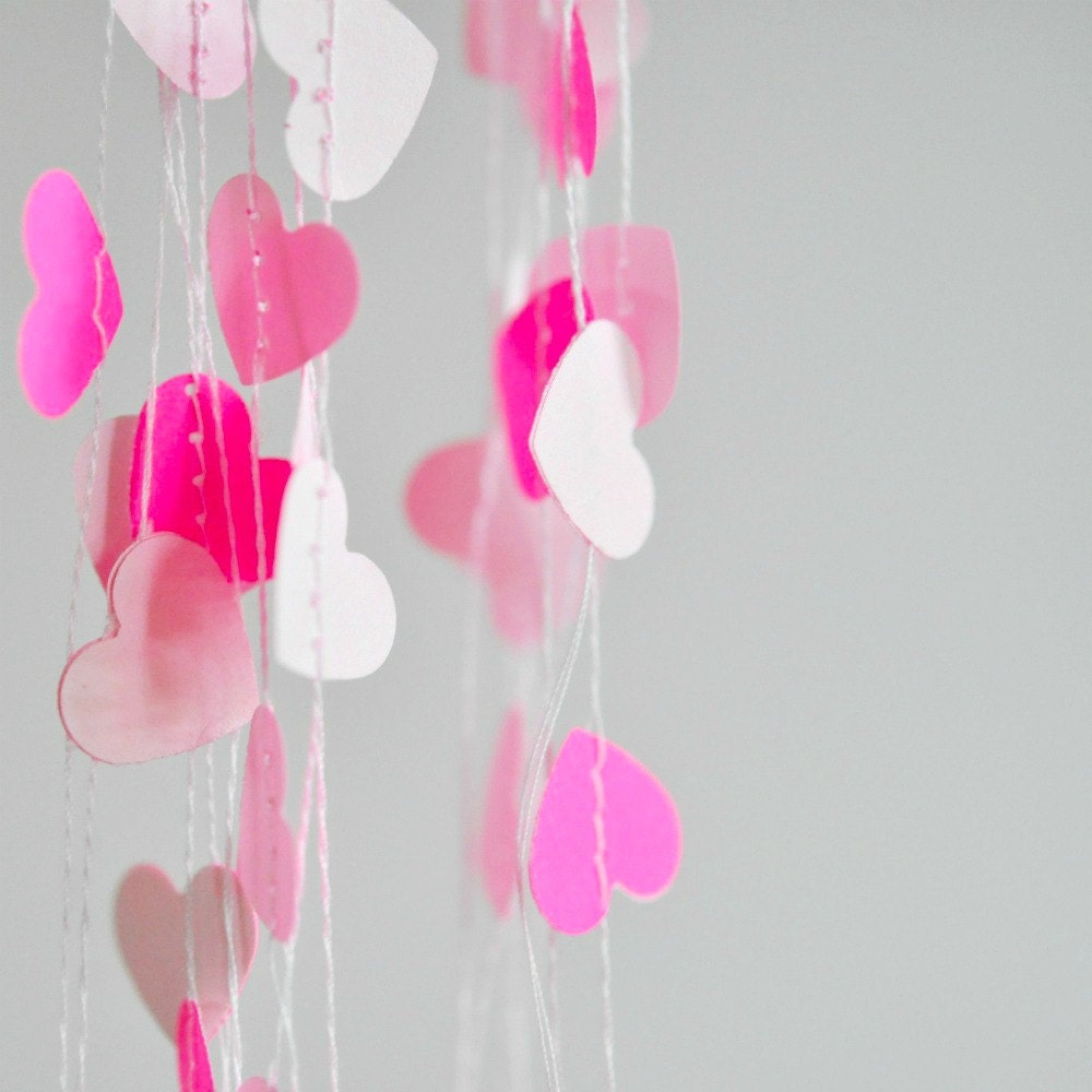 Tiny Hearts Paper Garland Neon Pink