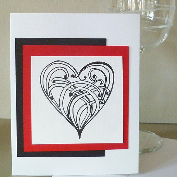 Valentine Card with Original  Zentangle  Hand Drawn  Heart design