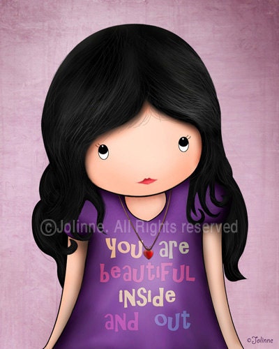 African american Dark skin girl art print , kids wall art , children purple room decor, famous quote You are beautiful inside and out