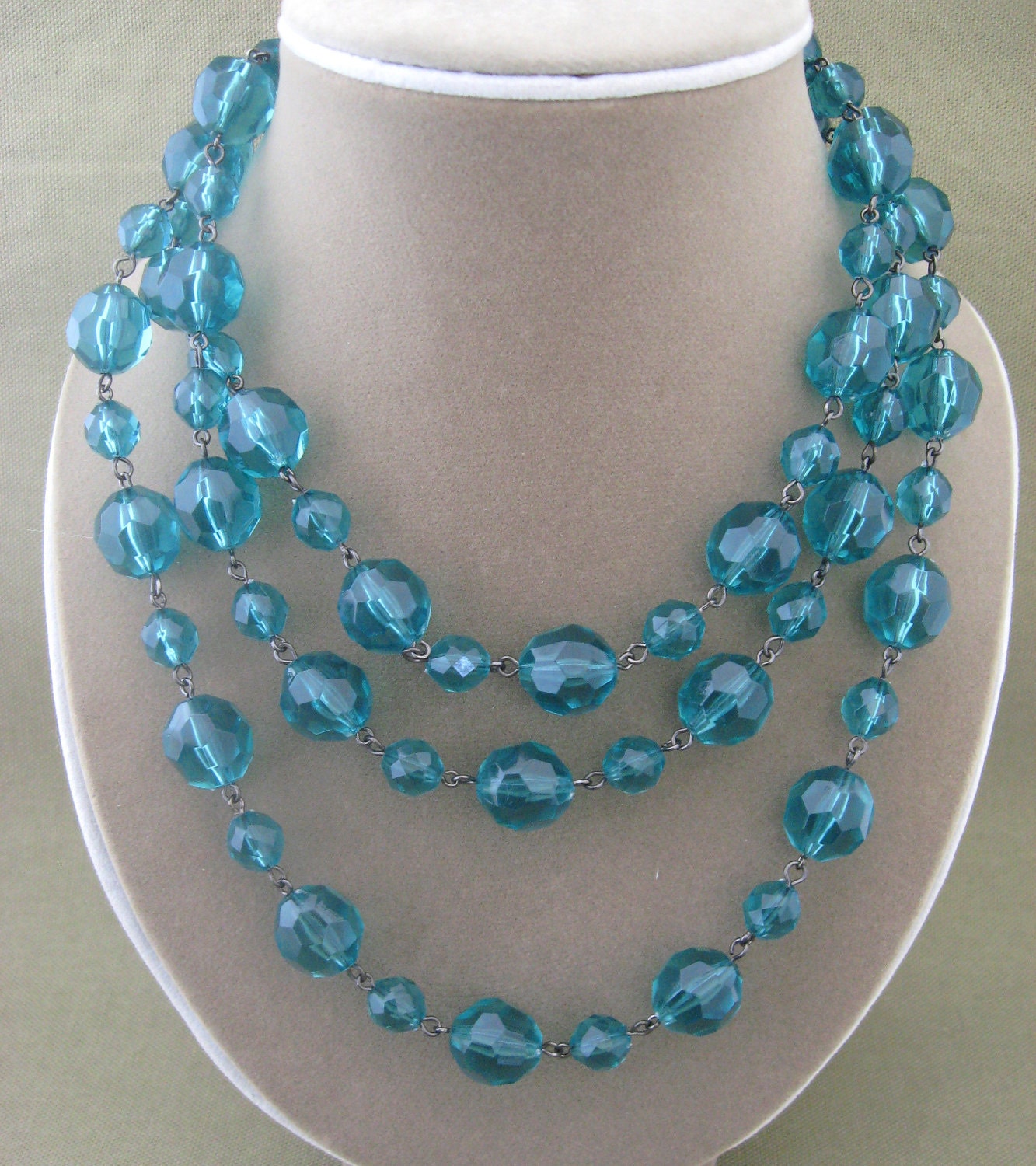 Teal Blue Crystal Black Chain Necklace Multi Strand Set