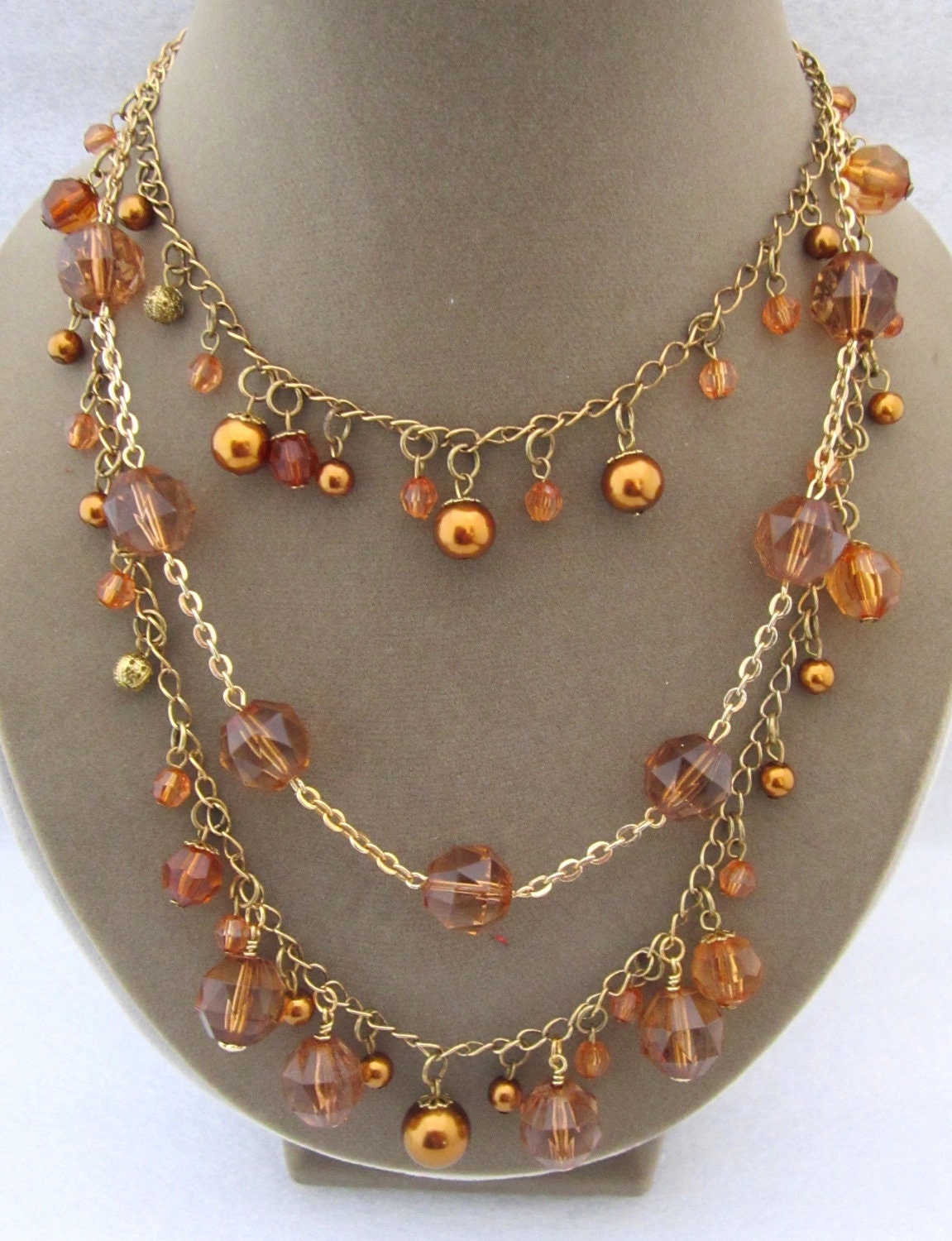 Beaded Autumn Colors Necklace Triple Strand